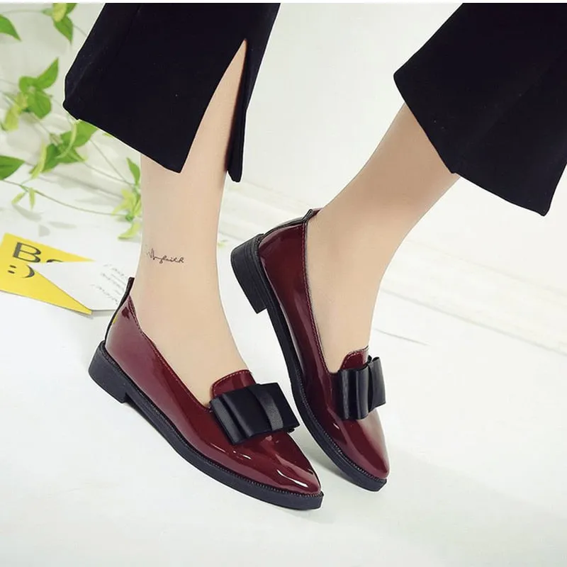 Women Shoes Bowtie Loafers Patent Leather Elegant Low Heels Slip On Footwear Loafers Beach Club