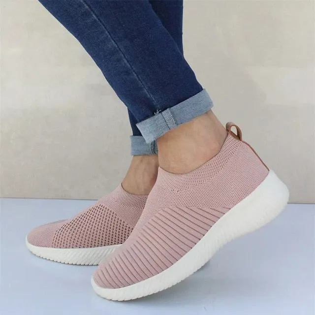 Candies Flat Shoes Women Sneakers Shoes Woman Striped Sock Sneakers Slip On Knitted Vulcanized Shoes Causal Trainers Zapatillas Mujer Deportiva