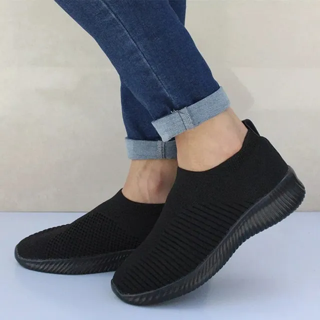 Women Sneakers Shoes Woman Striped Sock Sneakers Slip On Knitted Vulcanized Shoes Causal Trainers Zapatillas Mujer Deportiva Edgy Flat Shoes
