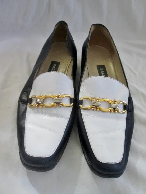 Womens BALLY RUTA Italy Slip On SHOE Loafer BLACK LEATHER 9.5 WHITE HORSEBIT Golf Loafers