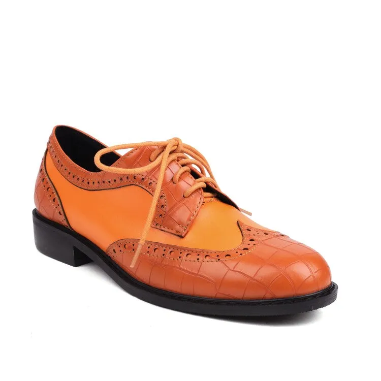 And Oxfords Women's Bicolor Lace-Up Round Toe Flats Oxford Shoes