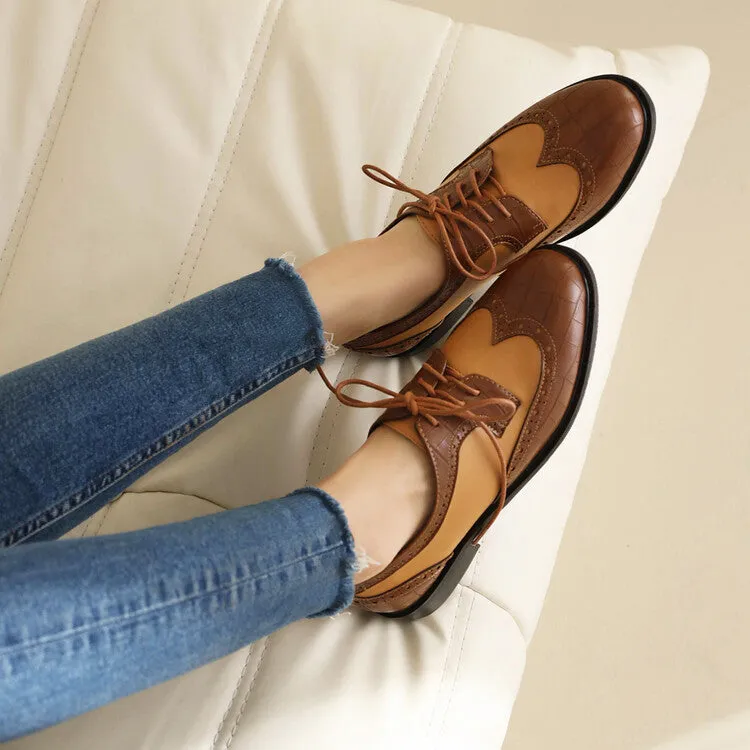 Women's Bicolor Lace-Up Round Toe Flats Oxford Shoes Gh Bass Saddle Oxfords