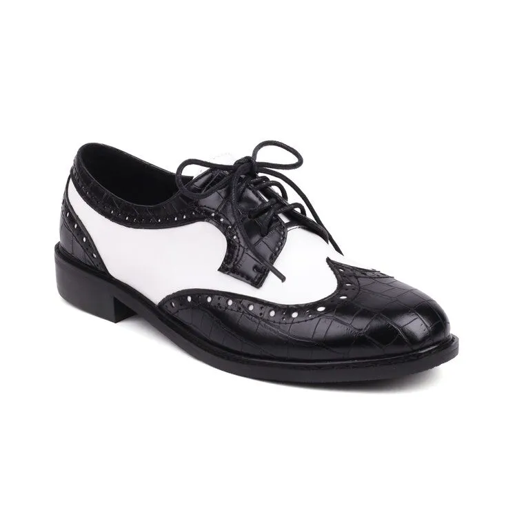 Fallo Dress Lace-up Almond Toe Oxfords Women's Bicolor Lace-Up Round Toe Flats Oxford Shoes