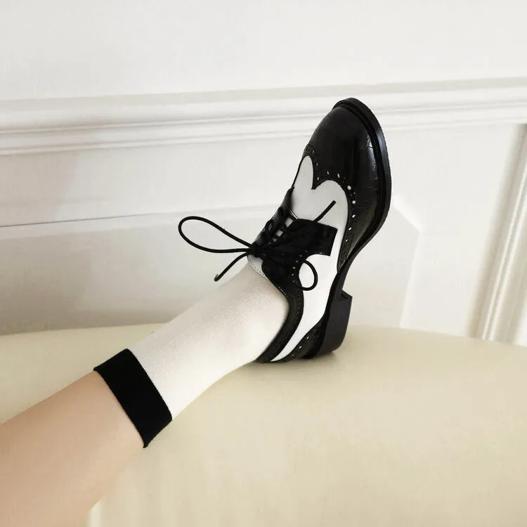 Captoe Oxford Women's Bicolor Lace-Up Round Toe Flats Oxford Shoes