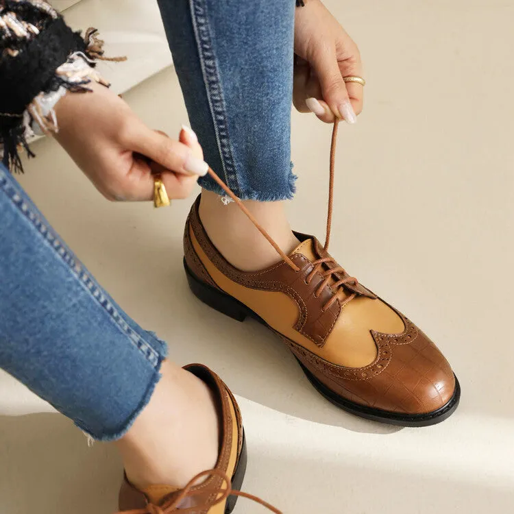 Women's Bicolor Lace-Up Round Toe Flats Oxford Shoes Best Oxford Shoes