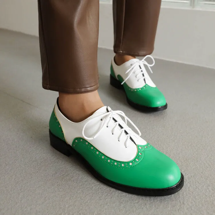 Women's Bicolor Tied Straps Flats Oxford Shoes Oxfords Brogues And Derby Shoes
