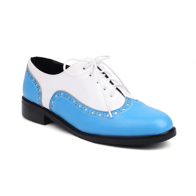 Women's Bicolor Tied Straps Flats Oxford Shoes Plain Toe Oxford