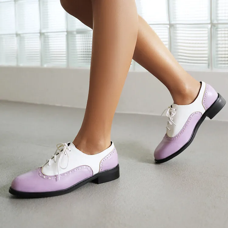 Women's Bicolor Tied Straps Flats Oxford Shoes Best Suede Oxfords