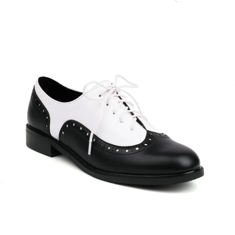 Women's Bicolor Tied Straps Flats Oxford Shoes King Oxford Al