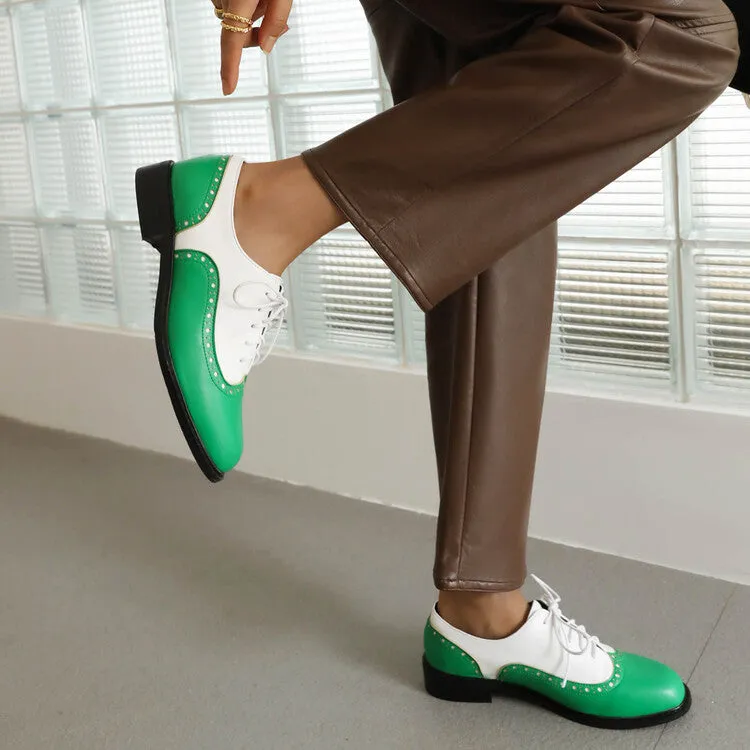 Women's Bicolor Tied Straps Flats Oxford Shoes Lite Oxfords