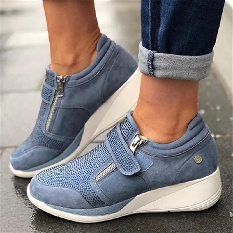 Women's fashion wedge sneakers magic tape casual shoes for comfy walking Sneakers Comfortable