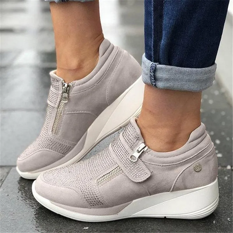 Women's fashion wedge sneakers magic tape casual shoes for comfy walking Koston Sneakers