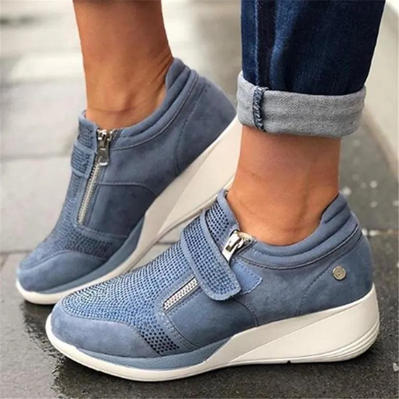Women's fashion wedge sneakers magic tape casual shoes for comfy walking Lifting Sneakers