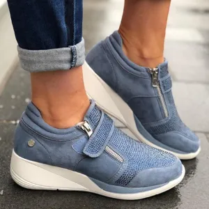 Women's fashion wedge sneakers magic tape casual shoes for comfy walking Mule Sneakers