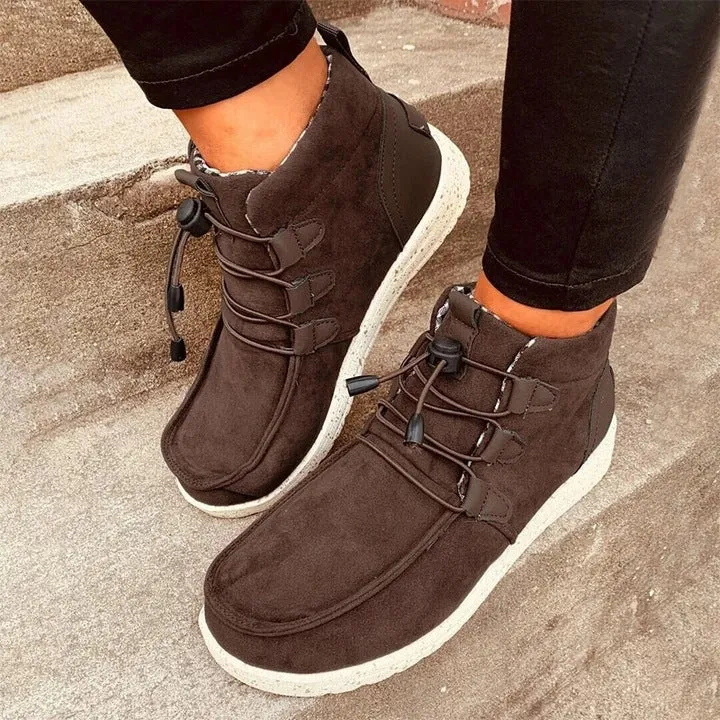 Loafers For Plantar Fasciitis Women's faux suede elastic front lace flat booties casual comfy walking sneakers shoes