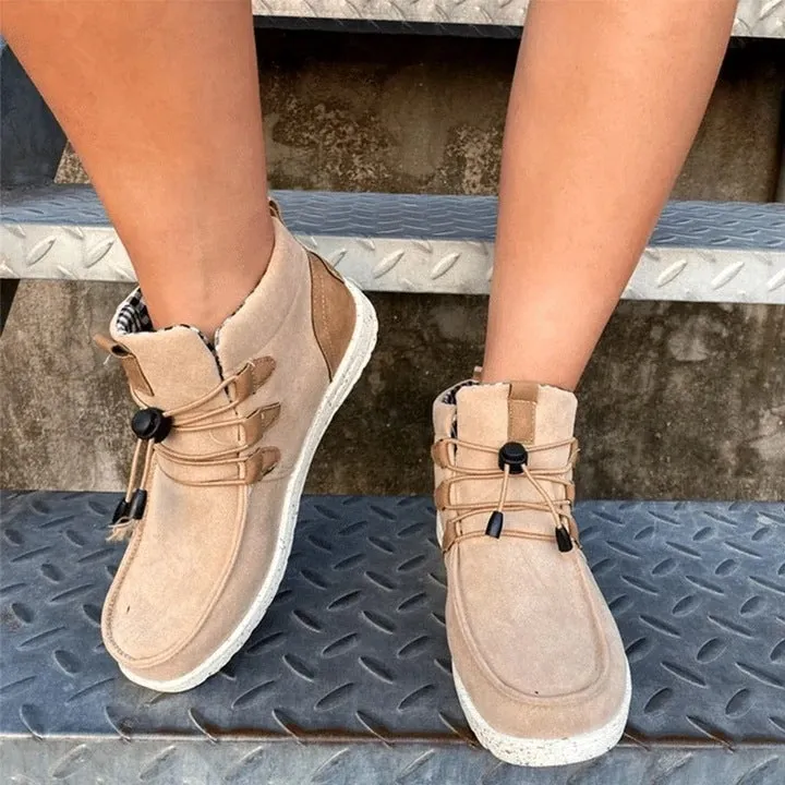 Women's faux suede elastic front lace flat booties casual comfy walking sneakers shoes Celebs In Loafers