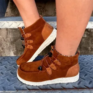 Women's faux suede elastic front lace flat booties casual comfy walking sneakers shoes Supportive Loafers