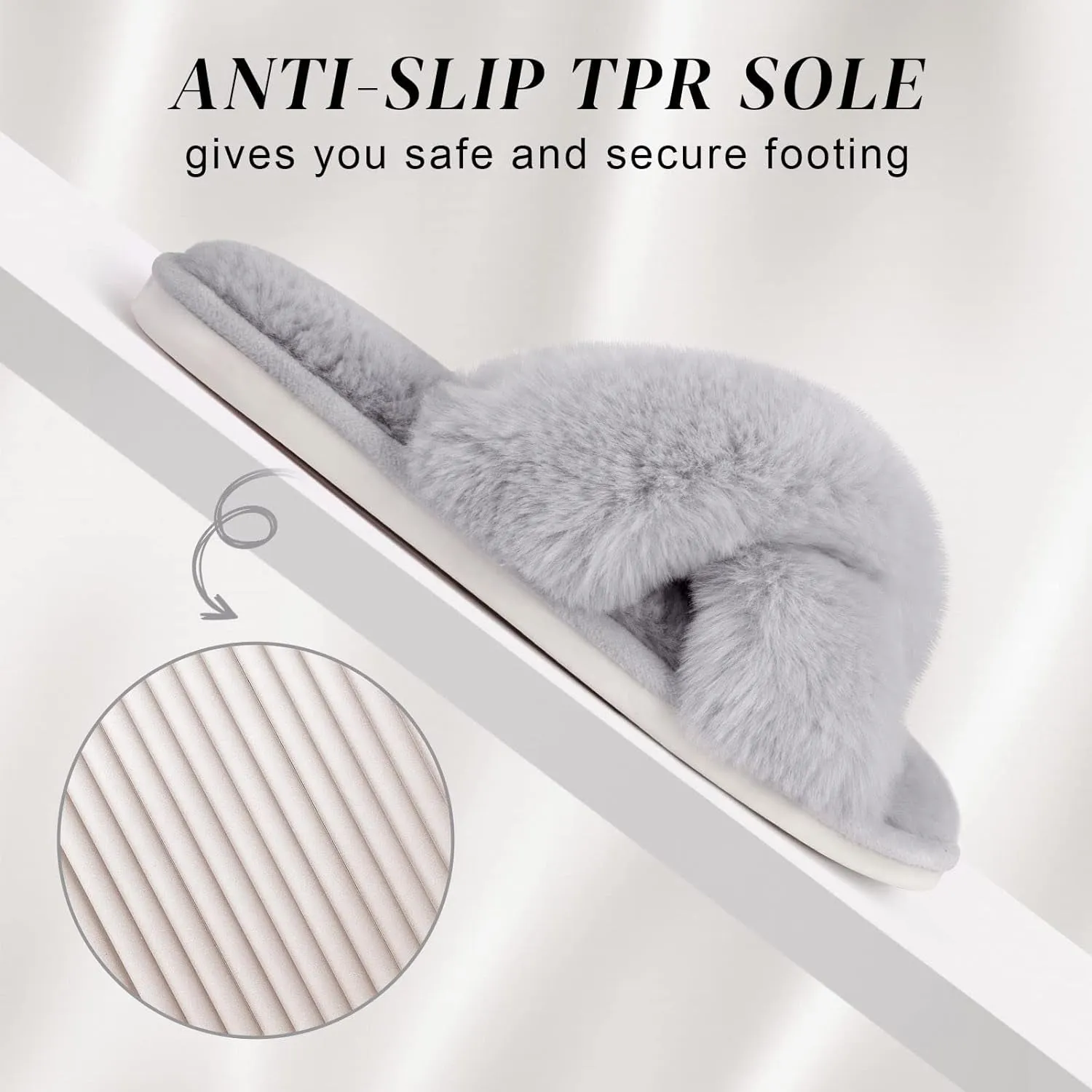 Women'S Fuzzy Slippers Comfy Cross Band House Shoes Memory Foam Open Toe Indoor Gifts for Ladies Scotch Slippers