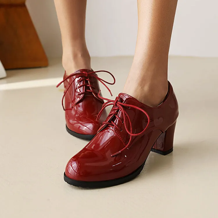 Women's Lace-Up Block Chunky Heel Oxford Shoes Brush Off Oxford Shoes