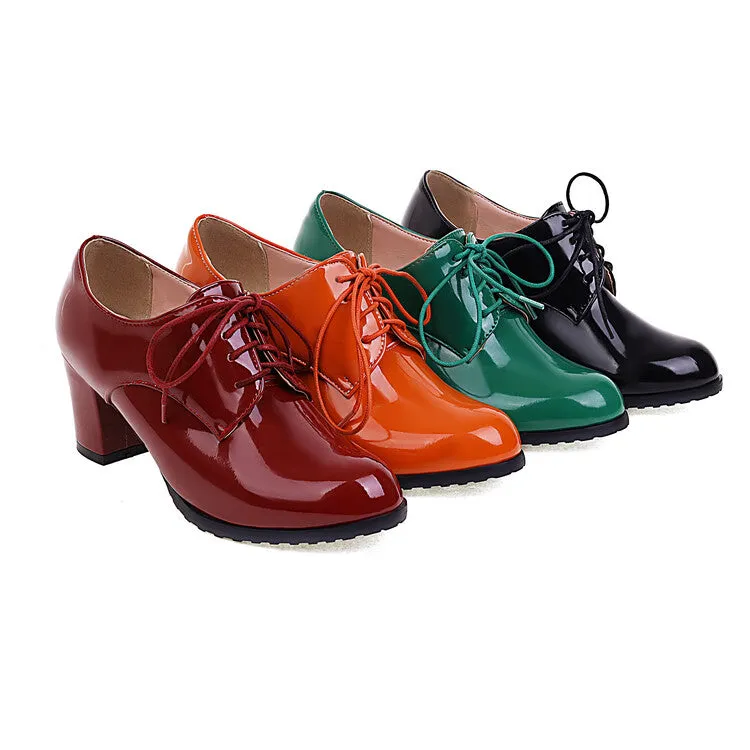 Women's Lace-Up Block Chunky Heel Oxford Shoes Square Toe Oxford