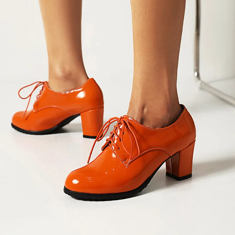 Women's Lace-Up Block Chunky Heel Oxford Shoes Wearing Oxfords With Shorts