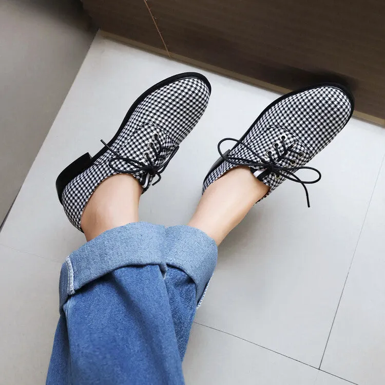 Women's Lattice Lace-Up Flats Oxford Shoes Wing Oxford