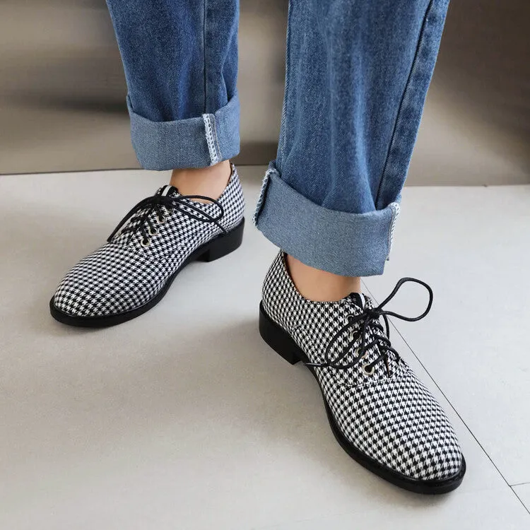 Women's Lattice Lace-Up Flats Oxford Shoes Plain Toe Oxford