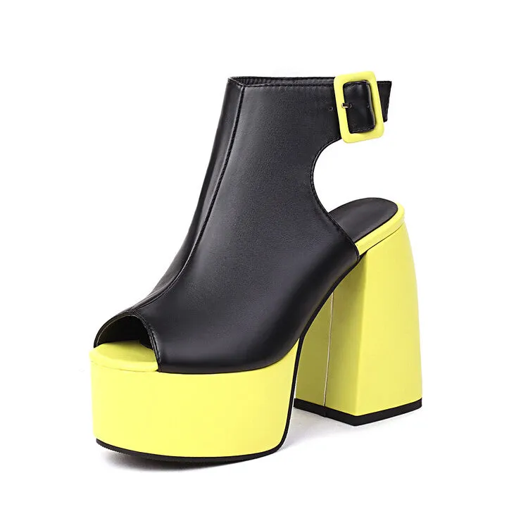 Sandals For Wide Feet Women's Peep Toe Hollow Out Thick Sole Block Heel Platform Sandals