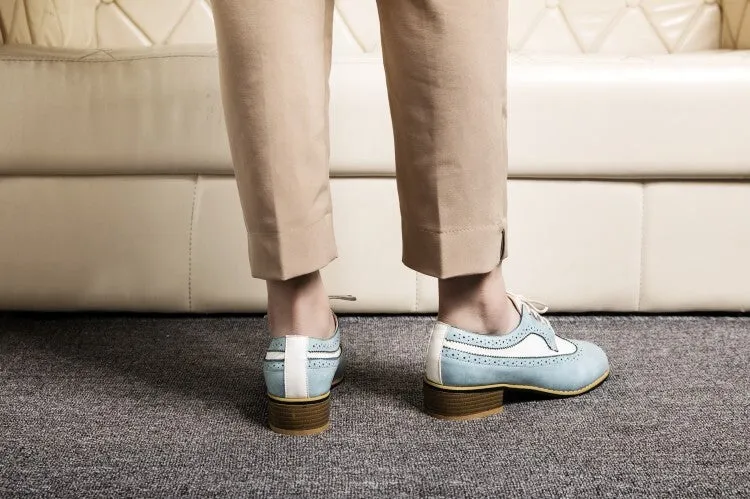 Women's Pointed Toe Bicolor Lace-Up Oxford Shoes Oxfords Near Me