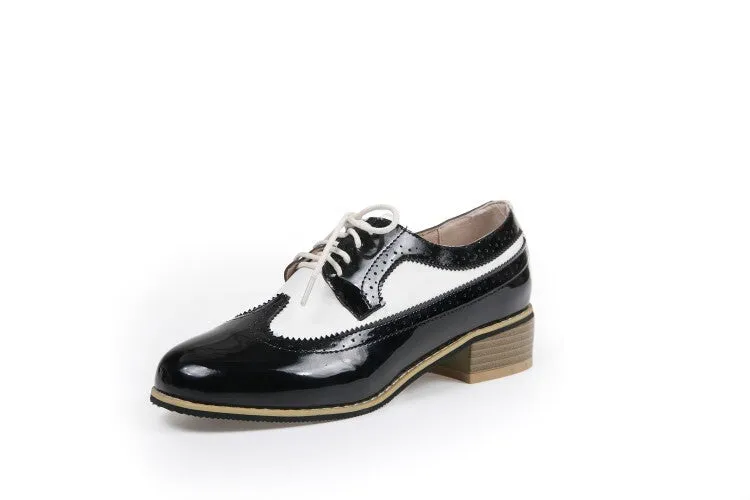Women's Pointed Toe Bicolor Lace-Up Oxford Shoes Best Wingtip Oxfords