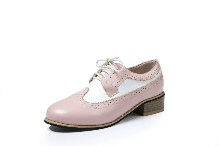 Platform Oxford Shoes Women's Pointed Toe Bicolor Lace-Up Oxford Shoes