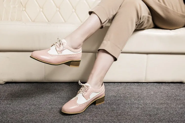 Women's Pointed Toe Bicolor Lace-Up Oxford Shoes Laceup Oxfords