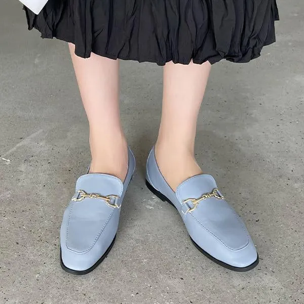 Light Tan Loafers Women's Retro Horsebit Flat Loafers 79882601S