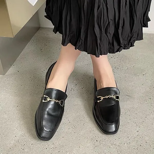 Casual Loafers Leather Women's Retro Horsebit Flat Loafers 79882601S