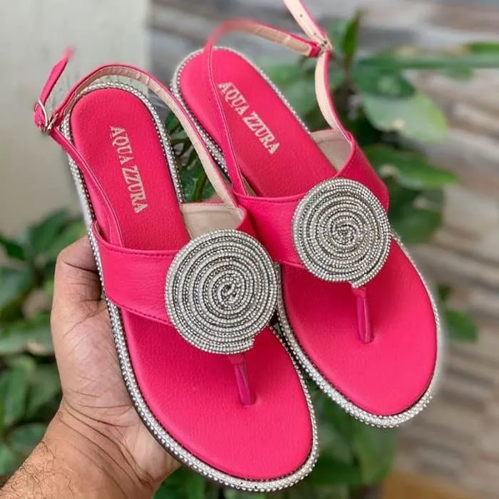 Womens Rhinestone Flat T Strap Sandal  AQ-1009 Slippers Washing Machine
