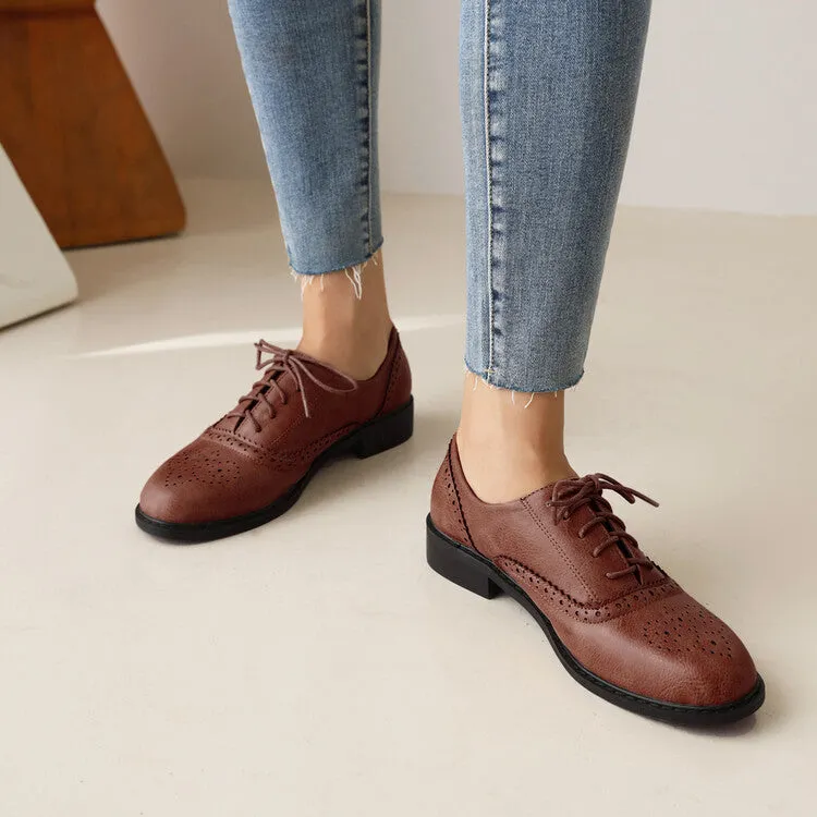 Women's Round Toe Carved Lace-Up Flat Oxford Shoes Dieppa Restrepo Oxfords