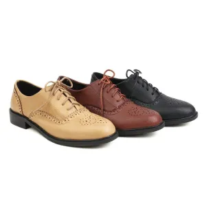 Women's Round Toe Carved Lace-Up Flat Oxford Shoes Ladies Oxfords