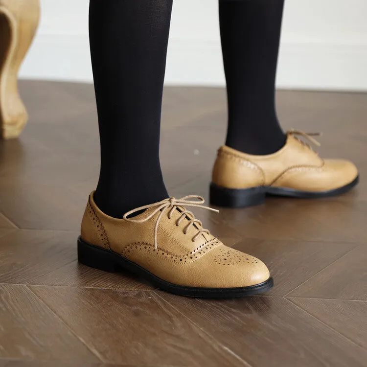 Women's Round Toe Carved Lace-Up Flat Oxford Shoes Allen Edmonds Park Avenue Cap-toe Oxford