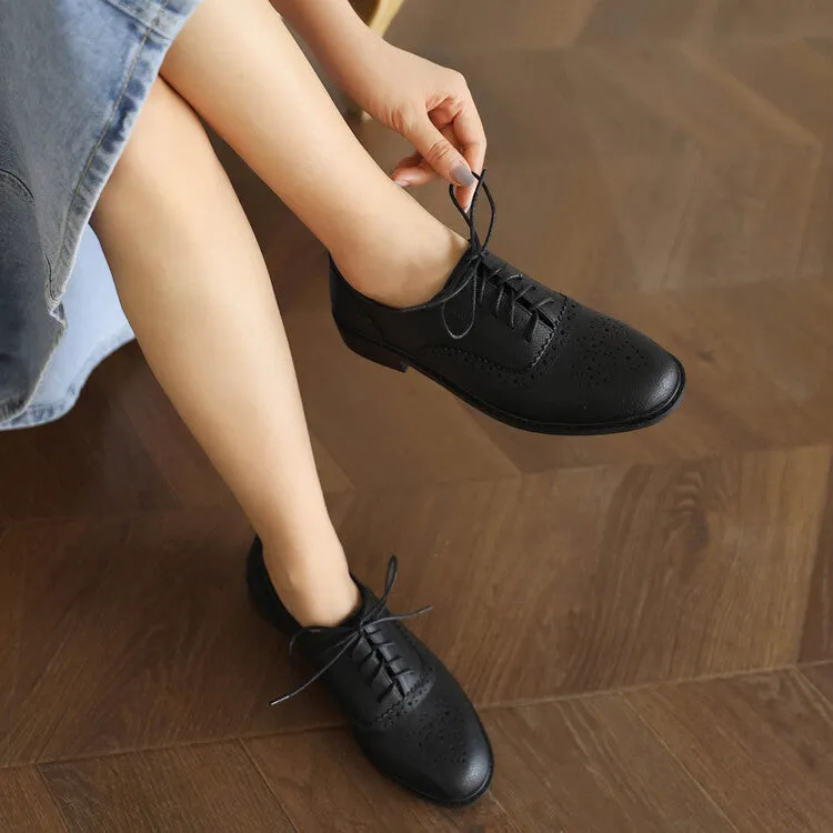 Oxfords Restaurant In Oxford Ma Women's Round Toe Carved Lace-Up Flat Oxford Shoes