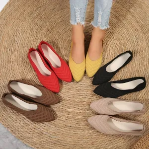Shoes Glitter Flats Pointed Toe Flat Shoes Women Solid Color Knitted Slip on Shoes Casual Breathable Ballet Flats Women Loafers Comfort Ladies Shoes