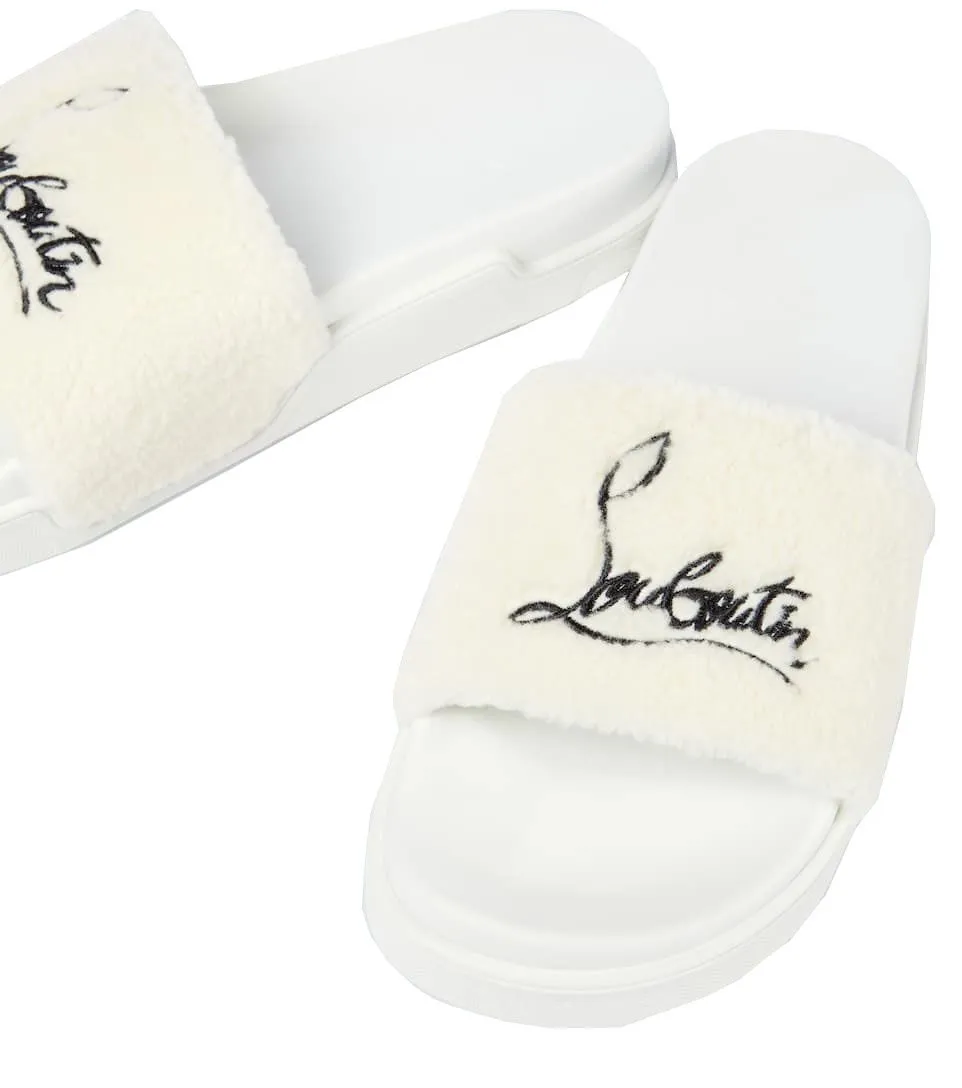 Outdoor Sandals Christian Louboutin Elegant White Pool Slide Sandals with Iconic Red Sole